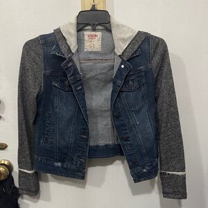 Denim Jacket with Sweatshirt Sleeves